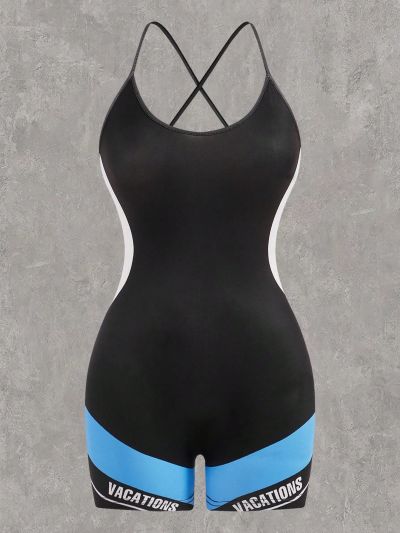 SHEIN Coolane Women's Contrast Letter Print Romper