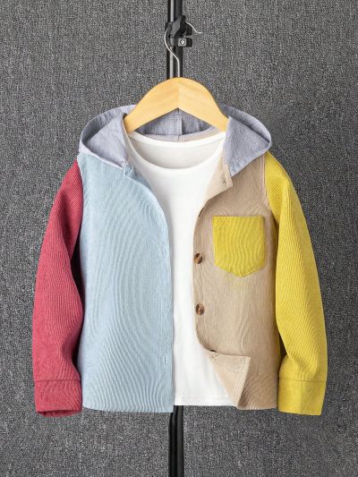 SHEIN Kids Academe Toddler Boys' Casual Hooded Windproof Jacket For Fall And Winter