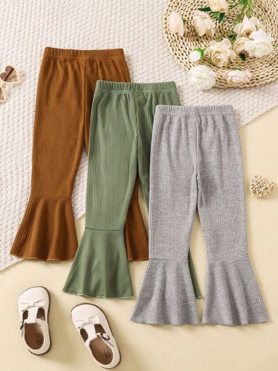 SHEIN Kids QTFun Little Girls' Solid Color Flare Pants