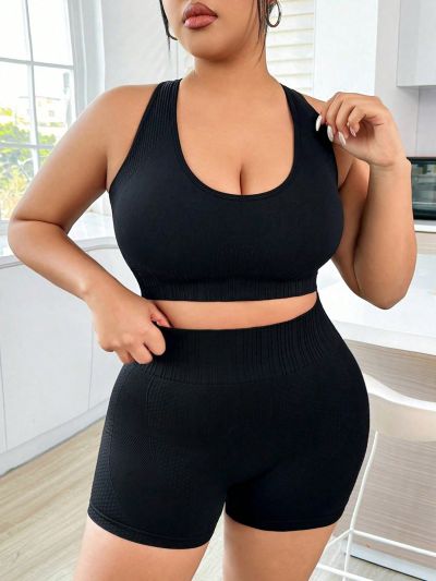 Street Sport Women'S Plus Size Solid Color Back Letter Printed Sportswear Set