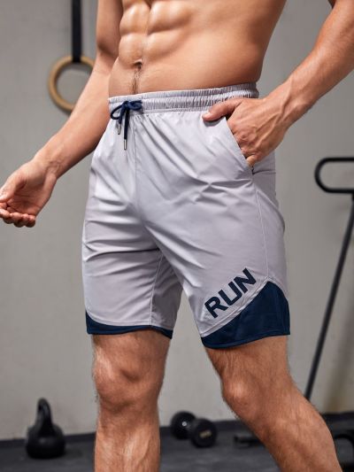 Men Letter Graphic Colorblock 2 In 1 Drawstring Sports Shorts