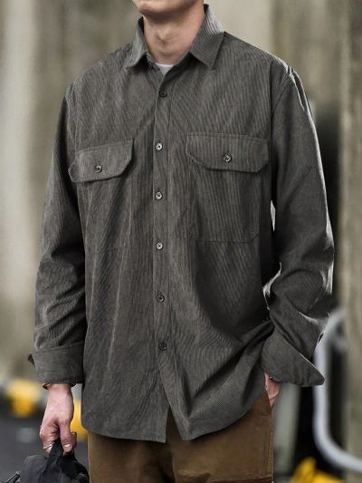 Manfinity Homme Loose Fit Men's Solid Color Long Sleeve Single-Breasted Shirt Jacket