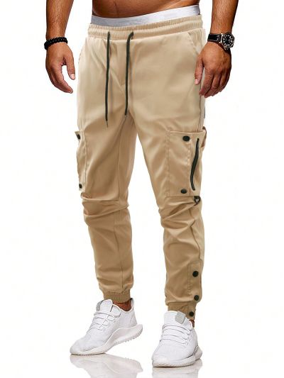 Manfinity LEGND Men's Drawstring Waist Zipper Patchwork Pants With Pocket