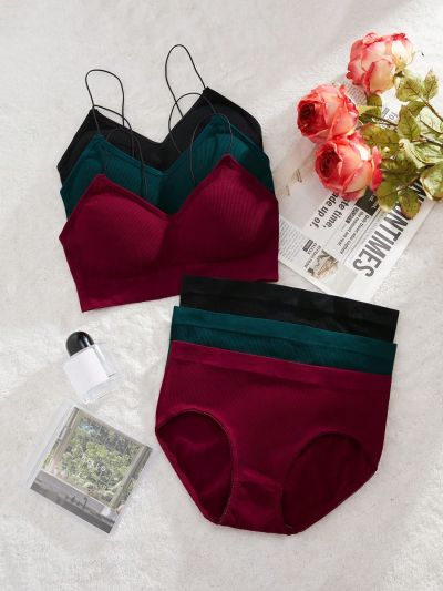 3pcs/set Solid Color Comfortable Underwear Set