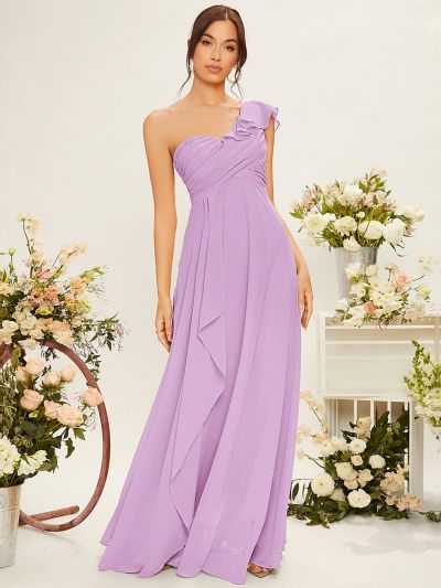 SHEIN One Shoulder Ruffle Trim Bridesmaid Dress