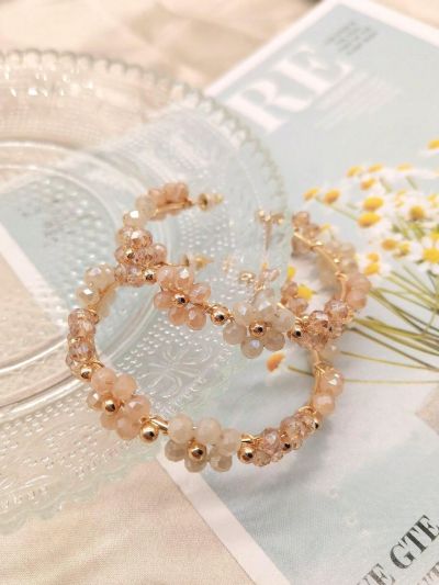 Fashion Artificial Crystal Flower Decor Hoop Earrings For Women For Daily Decoration