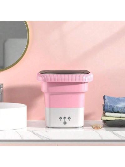 1pc Pink Portable Folding Mini Washing Machine, Dual Use For Washing & Dehydrating, Convenient For Cleaning Socks, Suitable For Home/traveling, With Intelligent Wash And One-key Start Function
