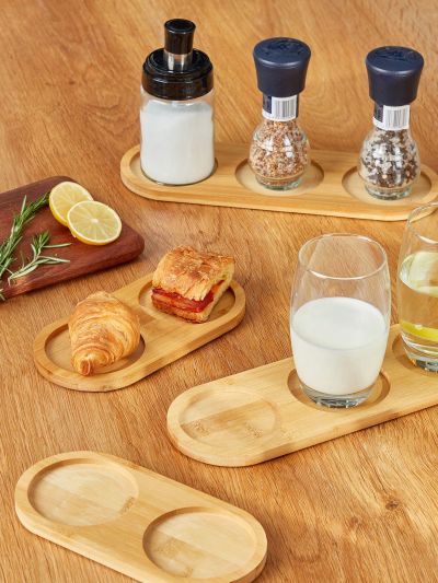 SHEIN Basic living 2 Cavity Or 3 Cavity Kitchen Storage Holder Spice Jar Or Cup Stand Bamboo Storage Bottles Trays,Coasters Tool,Bathroom Tray(1PC)