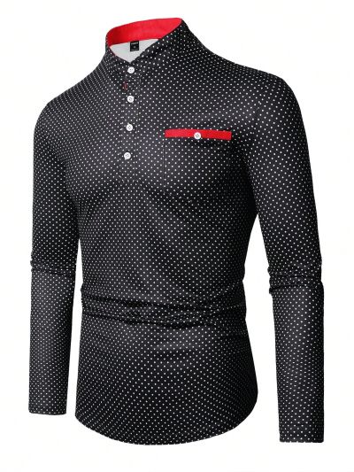 Manfinity Homme Men's Polka Dot Long Sleeve Polo Shirt