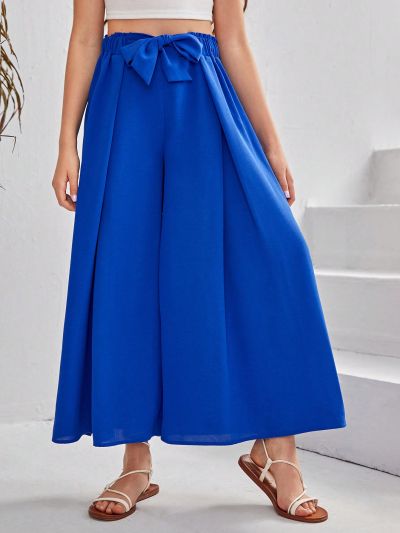 SHEIN Kids SUNSHNE Tween Girls' Woven Solid Loose Fit Wide Leg Pants, Casual