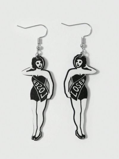Catsneeze 2pcs Hand Painted Earrings With 'loser Girl' Design