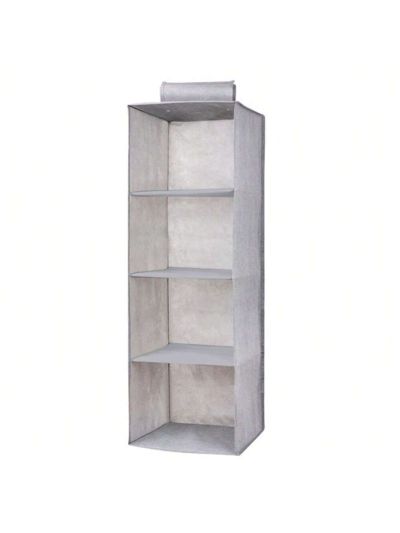 4-Shelf Hanging Closet Organizer Foldable Wardrobe Shoe Garment Storage Shelves Laundry Basket Cosmetics Storage Box for Bedroom Nursery Bathroom Living Room Grey 10.6''W x 10.6''D x 31.5''H
