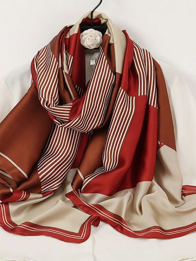 1pc Fashionable Ladies' Printed Geometric Design Satin Shawl, Perfect For Vacation & Daily Wear