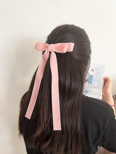 1pc Women's Solid Color Velvet Fashion Simple Bow Hair Clip, Suitable For Daily Wear
