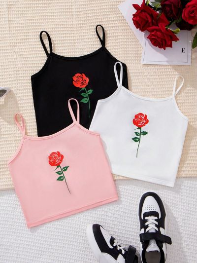 SHEIN Kids Cooltwn Tween Girls Casual Knitted Tank Tops, Multipack