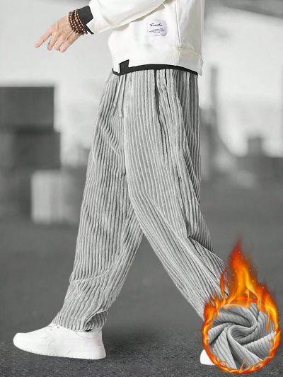 Manfinity Men's Solid Color Corduroy Drawstring Waist Loose Fit Pants