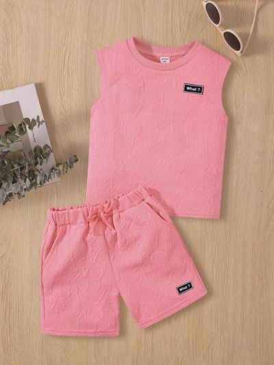 SHEIN Young Boy Solid Color Round Neck Sleeveless Top And Shorts Casual Comfortable 2pcs Set
