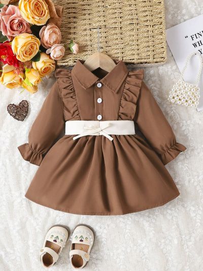 Baby Girl Ruffle Trim Flare Sleeve Shirt Dress