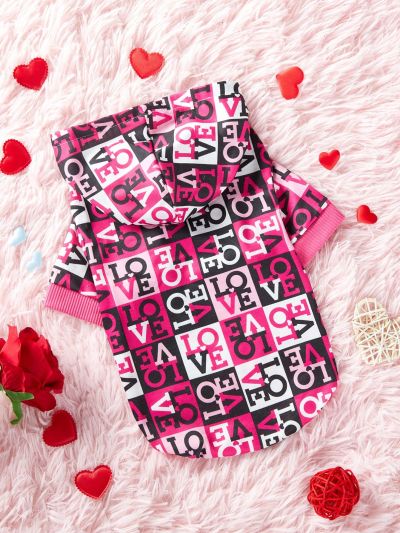 PETSIN Valentine's Day Pink And Black Plaid Love Letter Print Pet Cat And Dog Wearable Hooded Sweatshirt 1 Piece
