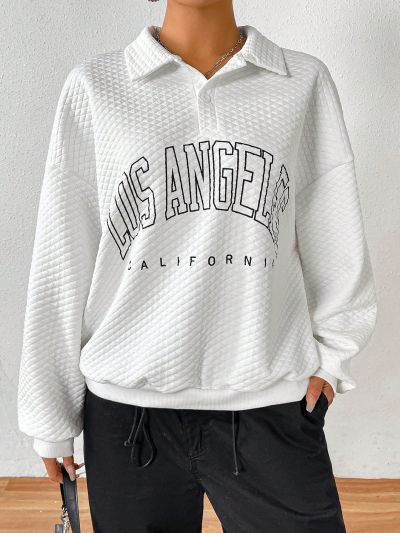 Daily&Casual Diamond Check Letter Print Loose Sports Sweatshirt