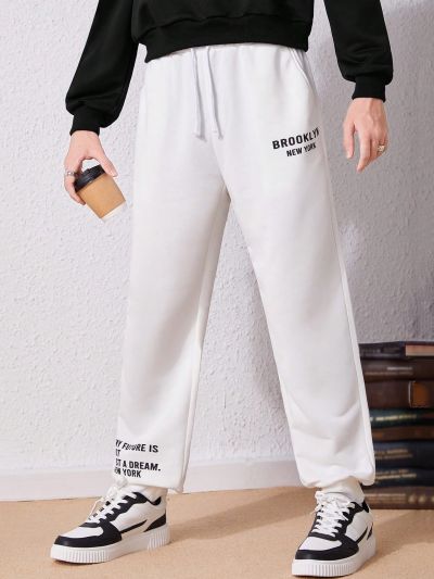 SHEIN Teen Boy Slogan Graphic Drawstring Waist Sweatpants