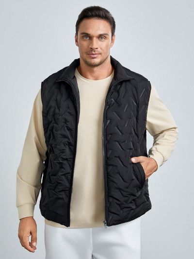 SHEIN Extended Sizes Men Plus Zip Up Quilted Vest Coat