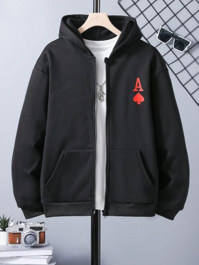 Teen Boys' Letter Pattern Zip Up Hoodie