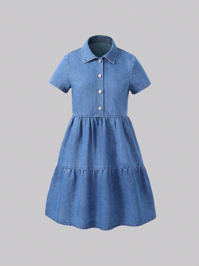 Teen Girls' College Style Basic Simple Loose Fit Comfortable Denim Dress