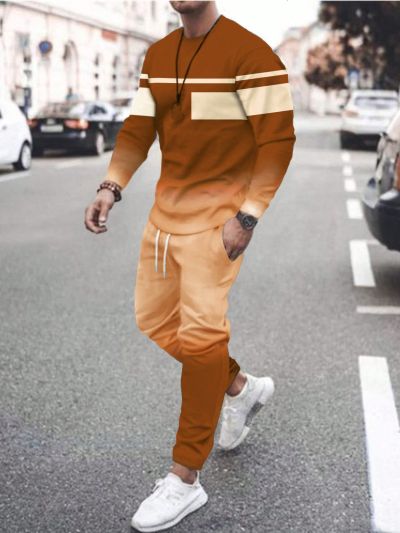 Men'S Gradient Color Collision Hoodie & Sweatpants Two-Piece Set