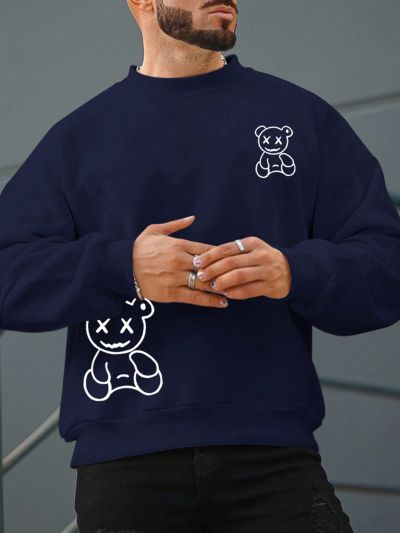 Manfinity Men's Cartoon Bear Pattern Long Sleeve Sweatshirt
