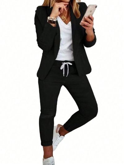 Plus Size Solid Color Suit Set