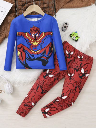 SHEIN Young Boy Cartoon Print T-Shirt & Pants