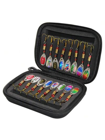 16Pcs Fishing Lures Spinners Baits Spoon Set with Tackle Bag Trout Bass Salmon Pike Walleye Fishing Tackle Black