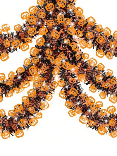 Govetom 2 Pack Total 66 Ft Halloween Garland,Black and Orange Tinsel Garlands with Pumpkins Sparkly Metallic Holiday Tinsel Twist Garlands Hanging Halloween Decoration for Indoor Outdoor Party