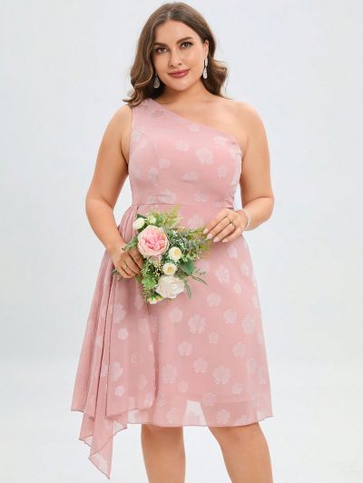 Plus One Shoulder Asymmetrical Hem Chiffon Bridesmaid Dress