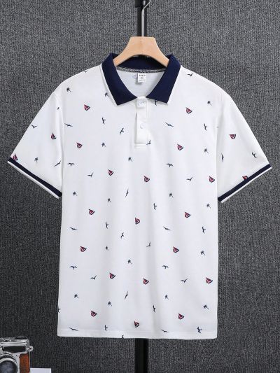 Teen Boy's Seagull Print Short Sleeve Polo Shirt
