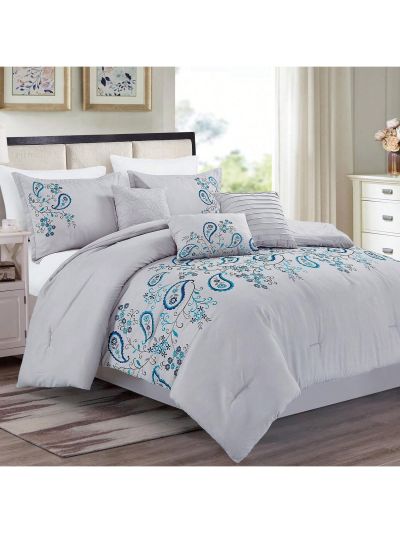 7 Piece Embroidered Design Comforter Set Bed in a Bag