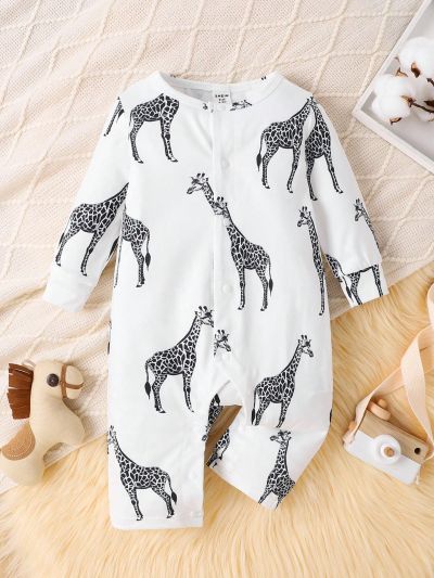 Baby Girl'S Sleeveless Jumpsuit With Fun Animal Print