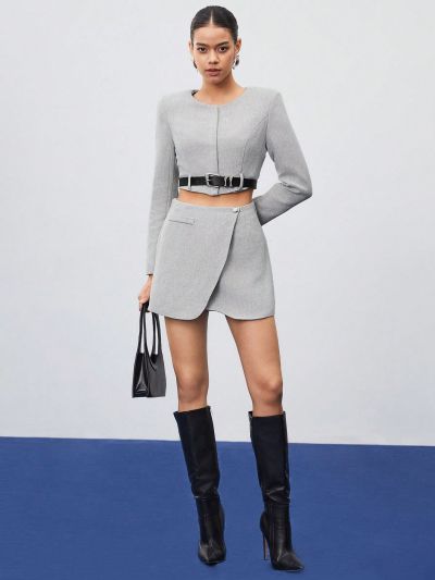 SHEIN BIZwear Women'S Houndstooth Cropped Jacket