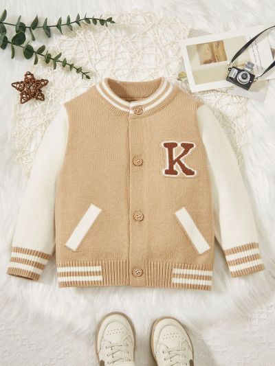 Baby Boy Letter Pattern Striped Trim Cardigan