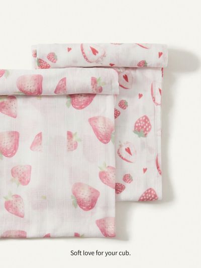 Cozy Cub 2pcs/Set Strawberry Printed Swaddle Blanket