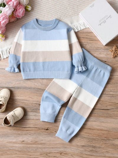 Baby Girls' Striped Color Block Sweater Set
