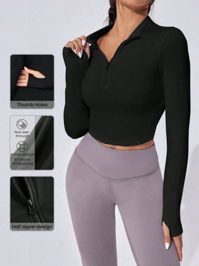 SHEIN Leisure Women's Solid Color Zipper Sweatshirt For Sports