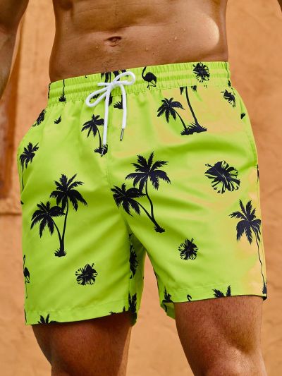 Men's Palm Tree Printed Beach Shorts