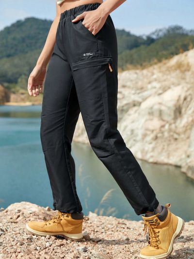 In My Nature Women's Elastic Waist Outdoor Pants With Letter Patch And Slanted Pockets