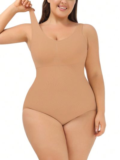 Plus Size Solid Color Bodysuit For Shaping