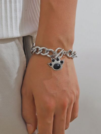 Grunge Punk 1pc Hip-hop Punk Style Chunky Chain Bracelet With Rhinestone Claw Pendant