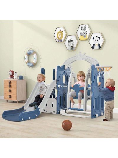 Merax Toddler Slide and Swing Set 5 in 1, Kids Playground Climber Slide Playset with Basketball Hoop Freestanding Combination for Babies Indoor & Outdoor