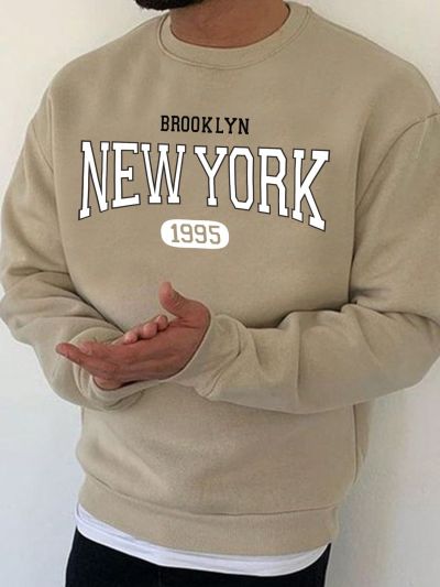 Men's Plus Size Letter Printed Thicken-Lined Round Neck Sweatshirt