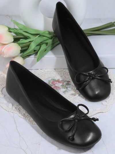 Bow Decor Square Toe Ballet Flats
